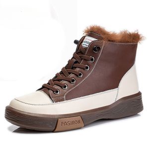 Boots Autumn Winter Shoes äkta läder mode kvinnor tjock sula fotled riktiga kanin päls stövlar 230905