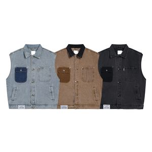 Mens Denim Vest Jacket Spring Autumn Streetwear Sleeveless Coat Fashion Clothes Casual Vintage Washed Jacket with Single Breasted