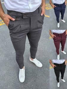 Calças masculinas Mens Business Casual Skinny Stretch Slim Fit Calças Lápis Calças Moda Zipper Mid Cintura Sólida Jogging Khaki Track Pants 230906
