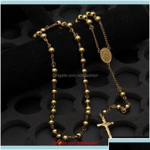 Pendant Necklaces Pendants Jewelry Catholic Goddess Virgen De Guadalupe 8Mm Beads 18K Gold Plated Rosary Necklace Jesus Crucifix Cro Dhecu