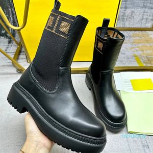 Modische Stiefel, Luxus-Designer-Damenschuhe, Stiefeletten, Martens, Druck, gemischte Farben, Stretch-Stoff, Rindsleder, niedriger Absatz, zum Hineinschlüpfen, abgerundeter Kampfstiefel, 35–4