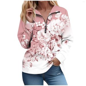 Women's T Shirts Long Sleeve Zipper For Women Retro Printing Graphic Tees Blouses Casual Tops Pullover Hoodies T-Shir