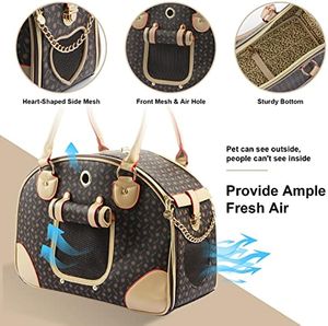 YUEXUAN Designer Fashion Dog Cat Pet Carrier Borsa per cani in pelle PU Borsa per cani Borsa per gatti Borsa da escursione per cani da compagnia, Marrone, Grande