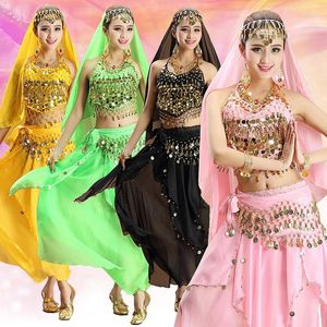 Palco desgaste 4 pcs conjunto desempenho dança do ventre traje bollywood vestido egito Bellydance mulheres dançando