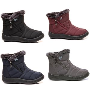 Senhora quente botas de neve zíper lateral luz algodão sapatos femininos preto vermelho azul cinza inverno esportes ao ar livre tênis color4