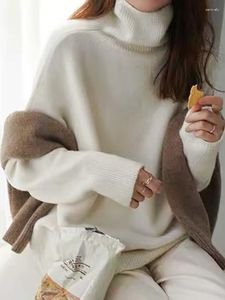 Kobiety swetry duże dzianiny Sweter Kobiety Zima ciepła gruba golka żeńska elegancka swobodna sweter z długim rękawem panie solidne luźne