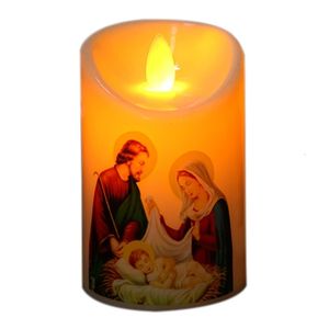 Ljus Jesus Kristus ljus Lampa ledde Tealight Romantic Pillar Light Battery Operated Creative Flameless Electronic Candle Candles Home 230906