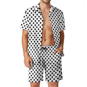 Herrspårar 80 -talsstildesignmän sätter svarta polka prickar avslappnade shorts strandskjorta set sommar mode kostym korta ärmar överdimensionerade kläder