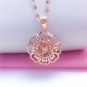 Pendant Necklaces Russian 585 Purple Gold Flower Shiny Plated 18k Rose Colorful Fashion Exquisite Necklace Jewelry For Women