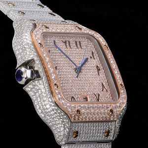K0ZXダイヤモンドメンズウォッチ自動メカニカルウォッチ40mm、ダイヤモンド散布されたスチールブレスレット腕時計