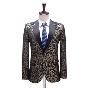 Men's Suits & Blazers Party Prom Men Stage Costume Slim Fit Leopard Print Jacquard Tuxedo Jacket Banquet Ball Singer Host Dan274o