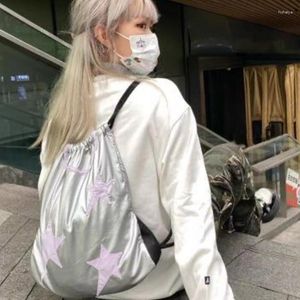 Backpack Y2K Korean Fashion Preppy Star Schoolbags High Capacity Women Drawstring Aesthetic Casual All Match Kawaii Student Bags