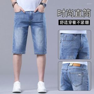 Mäns jeans sommaris silket tunna denim shorts rakt löst stor storlek elastiska capri byxor ungdom trendiga piratbyxor