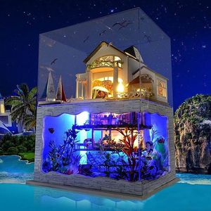 Akcesoria dla lalek DIY Doll House zabawka 3D drewniane lalki domy miniaturowe zabawki dla lalek z meblami LED światła LED dla dzieci Prezent urodzinowy 230905