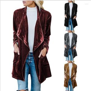 Women's Trench Coats 2023 Autumn And Winter Cardigan Coat Selling Gold Velvet Long Women.