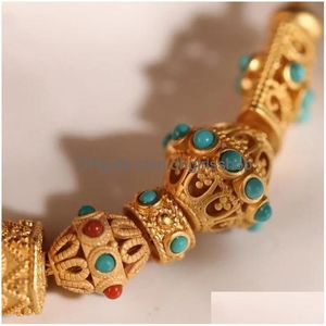 Beaded S925 Sier Plated Bracelet Imitation Turquoise Nepal Style Retro Tibetan Ethnic Womens Bohemian Women Drop Delivery Jewelry Brac Dhdbl