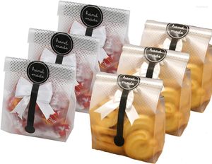 Presentförpackning 100 st./pack genomskinliga plastpåsar för kakakaka choklad godis mellanmål inpackning bra bageri med klistermärken