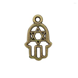 Ciondoli 120 pezzi-Mano di Hamsa su 2 lati in tonalità bronzo antico con stella di David 21x12 mm