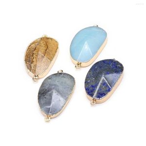 Charms 2 PCS Natural Semi-precious Random Colours Irregular Oval Connector Pendant For DIY Jewelry Making Handmade Earring Necklace