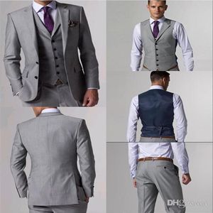 Niestandardowe bok wentylacyjne Tuxedos jasnoszary mężczyzna garnitur Nothan Lapel Wedding Groomsman Men Suits Oblubiec Opiekun Pants Vest324Q