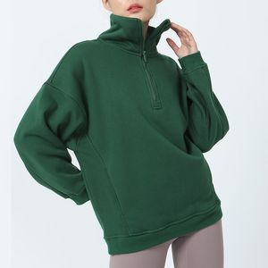 ll Frauen Dicke Jacke Sweatshirt Für Herbst Yoga Anzug Jacke Damen Gym Workout Mantel Halben Reißverschluss Fleece Lose Workout Pullover LW031