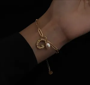 Link Armbänder 2023 Trend Einfaches Design Titan Stahl Nicht Verblassende Buchstabe Perle Für Frauen Modeschmuck