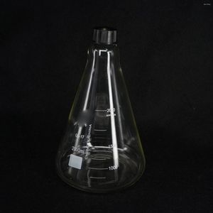 Borosilicon Glass 2000ml Conical Erlenmeyer smal munskruvkappkåpor Labglas