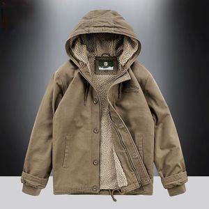 Męskie kurtki zimowe z kapturem płaszcz kaszmirowy Plush Plush Parkas Lose Pure Cotton Futro podszewka 230905