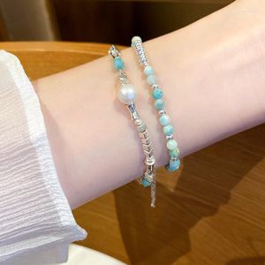 Strand ALLME French Baroque Pearl Toggle Clasp Circle Bracelets Shiny Silver Chain Natural Stone Beaded Bracelet For Women