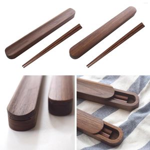 Chopsticks Portable Black Walnut Wood with Storage Case Box