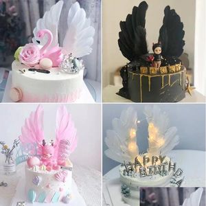 Party Decoration Angel Wings Cake Topper Wedding Cupcake Flag Happy Birthday Cakes Insert Baking Decor N Feather Wing Drop Delivery Dh4Cr