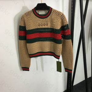 Kontrastfarbener Streifen-Damenpullover, Strickwaren, klassischer Hohlstrickpullover, Designer-Pullover mit langen Ärmeln