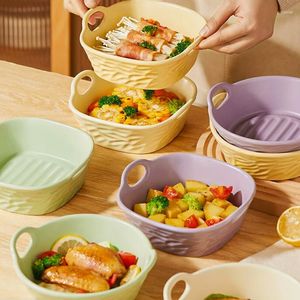 Bowls Ceramic Bowl Utensil High Appearance Horizontal Binaural Baking Pan Fruit Salad Plate Oven Dish Special For Air Fryer