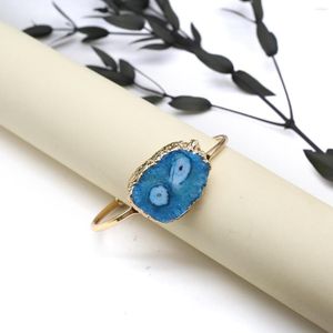 Bangle Charm Natural Raw Crystal Druzy Embryo Agate Stone Open Bracelet Women Gold Color Irregular Bangles Fashion Jewerly Gift