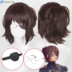 Cosplay perukları 35cm Hange Zoe Cosplay Saldırısı Titan Son Sezon 4 Hange Zoe Wig Koyu Kahverengi Saç Göz Maskesi Isı Dayanıklı Anime Peruk Peruk Kapağı 230906