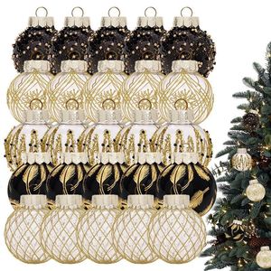 Weihnachtsdekorationen, Weihnachtskugeln, Christbaumkugeln, glitzerndes, bruchsicheres PVC, 2,36 Zoll, 6 cm, dekorative Weihnachtskugeln, Schwarzgold, 230905