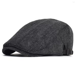 Berety zimowe jesień gęste ciepłe czapki sboy men vintage jodełka swobodnie paski gatsby flat hat osiągnął regulowany