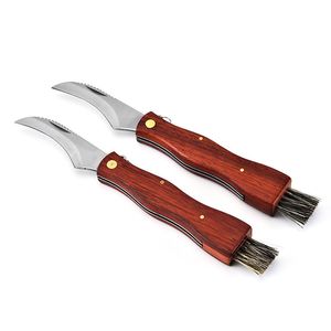 Liten krökt fällkniv med pensel trähandtag utomhus prylar camping knivar skärare EDC -verktyg