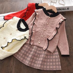 Kleidungssets Eingetroffen Baby Mädchen Kleidung Herbst Gestrickte Pullover Anzüge Lässige Rüschen Strickjacken Und Rock Prinzessin Outfits