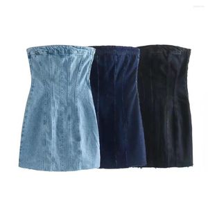 Vestidos casuais denim mini vestido mulheres moda magro sem alças sem mangas sexy bodycon verão festa causal