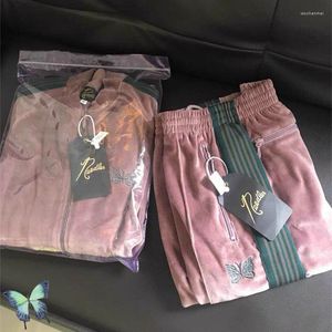 Men's Tracksuits AWGE Needles Tracksuit Embroidery Butterfly Velvet Zipper Jacket Pants Couple Set