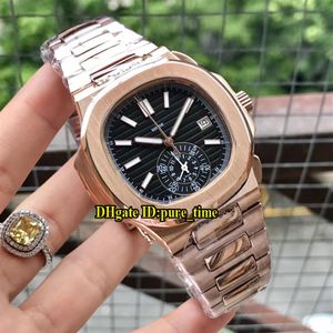 Tani nowy Nautilus Black Dial Automatyczne 5980 1R-001 Automatyczne męskie zegarek 904L stalowy różowy złoto Wysokiej jakości GENTY WATCHE248P