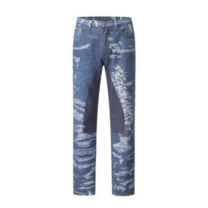 Svartblå denim byxor vintage gör gamla rippade jeans sommar mode män kvinnor kläder