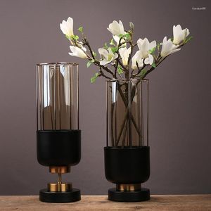 VASE METAL HIGH FLOOR BUD小さなインテリア花瓶ガラスIKEBANA LUXURY NORDIC PLANT POT FLOREROS HOME DECORATION YX50VS