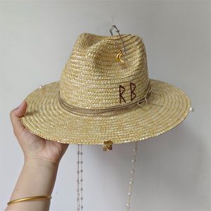 Wide Brim Hats Bucket Hats Punk Chain Straw Hat Pearl Chain DIY Jazz cap Sun Hat Korean Letter Hat Beach Hat Men's and Women's Punk Hat Candy Color Sun 230905