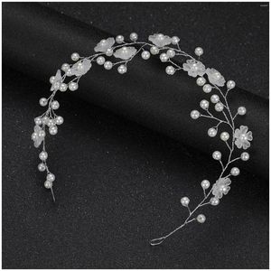 Hårklipp bröllop pannband blomma pärlor hårband för kvinnor flickor brud smycken tillbehör silver färg metall huvudstycke huvudkläder