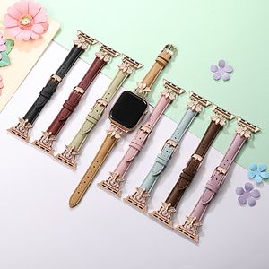 Fashion Designer PU Leather Watch Band Smart Straps for Apple Watch Band Ultra 38mm 44mm 45mm iwatch Band Series 8 9 4 5 6 7 Women Bracelet Watchband