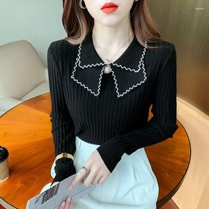 Women's Sweaters Knit Cardigan Jacket Female Loose Polo Neck Sweater Over Solid Color Button Shirt Pullover Ladies Knitwear Top G552