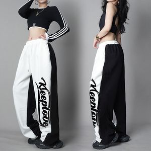 Spodnie damskie Capris American Hip Hop Contrast zszyte sporty sporne spodnie damskie wysokie talia taniec luźne luźne drapy proste taniec gorset 230905