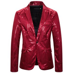 Men's Suits & Blazers Glitter Sequin For Men Stage Performance Red Shiny Singer One Piece Suit Jacket 2021 Man Fashion Clothe230i